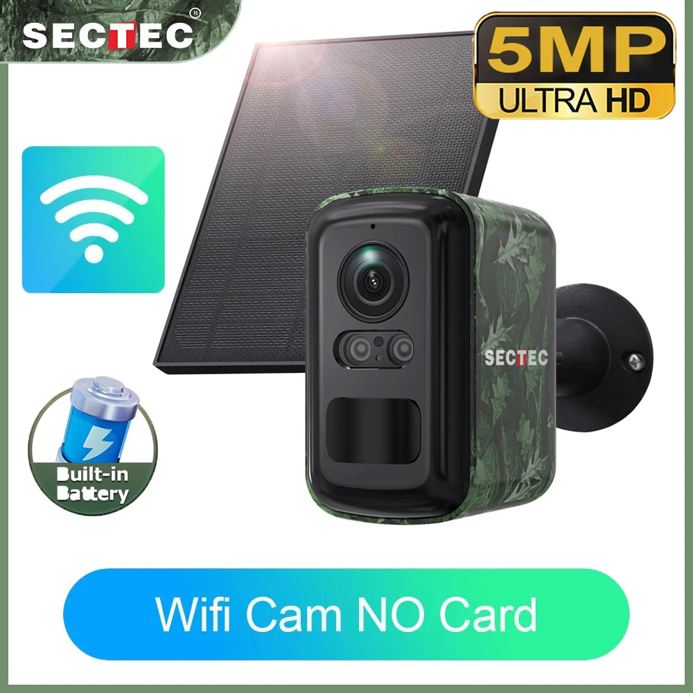 Sectec 5MP Mini Solar 4G Camera Outdoor Surveillance Camouflage Color WiFi Security  Camera PIR Detection Auto Tracking UBox App