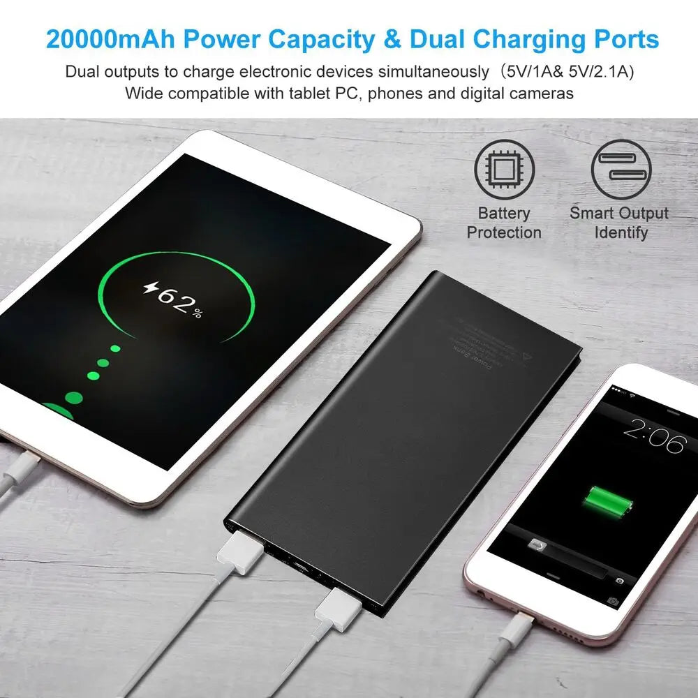 20000mAh 5V/2.1A Portable Power Bank – USB Battery Pack with Flashlight for Heated Vest, Jacket, Pants & Socks