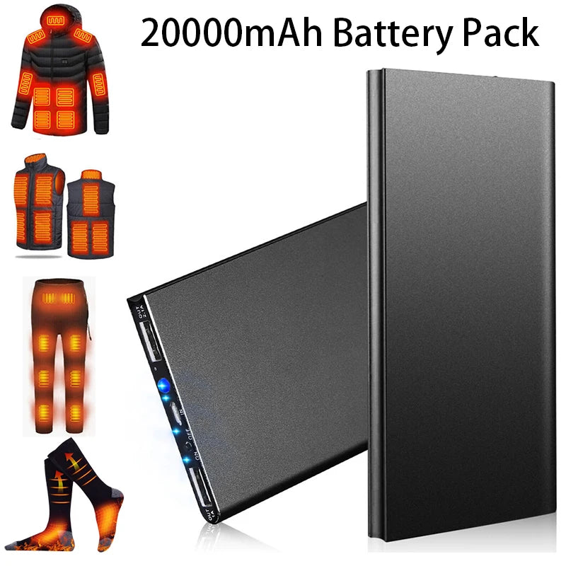 20000mAh 5V/2.1A Portable Power Bank – USB Battery Pack with Flashlight for Heated Vest, Jacket, Pants & Socks