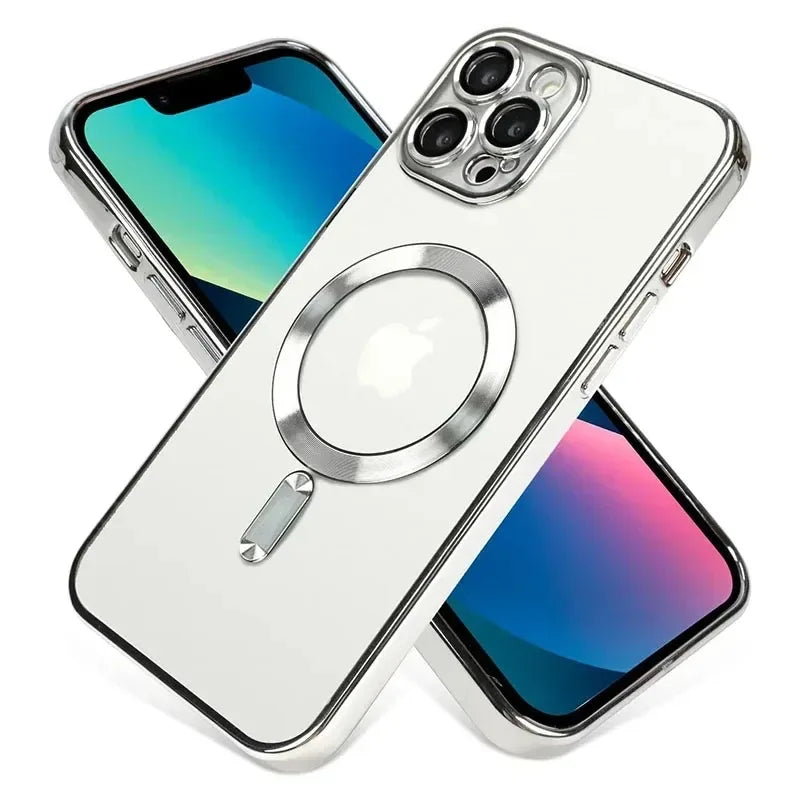 Plated MagSafe Magnetic Case for iPhone 12–17 Pro Max, Plus & Air, Wireless Charging Cover with Camera Lens Protector