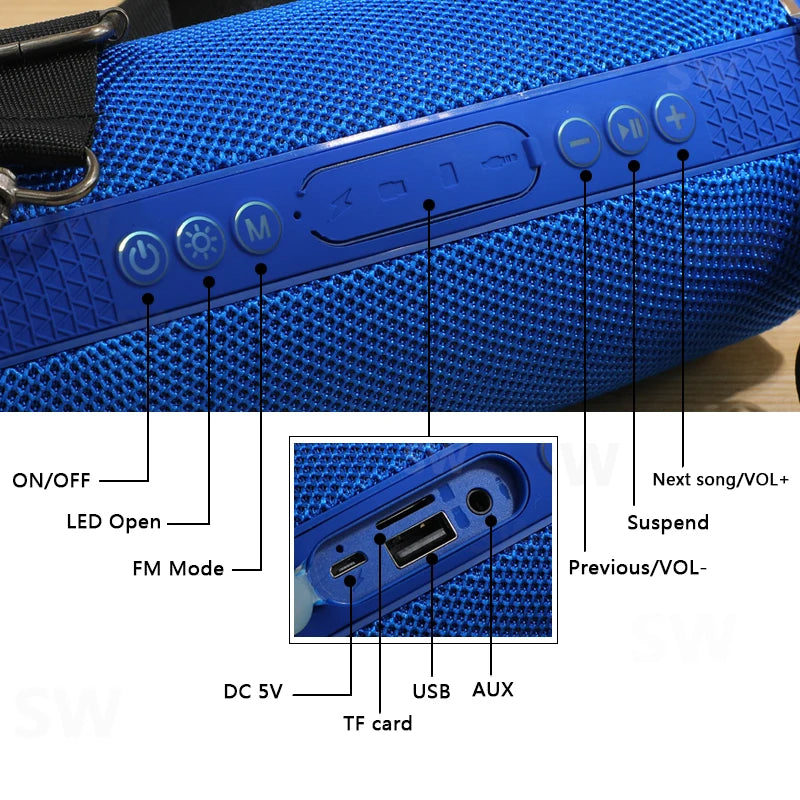 Portable Bluetooth Speaker – Waterproof Outdoor Soundbar with Wireless Subwoofer, LED Light, U Disk & FM Radio