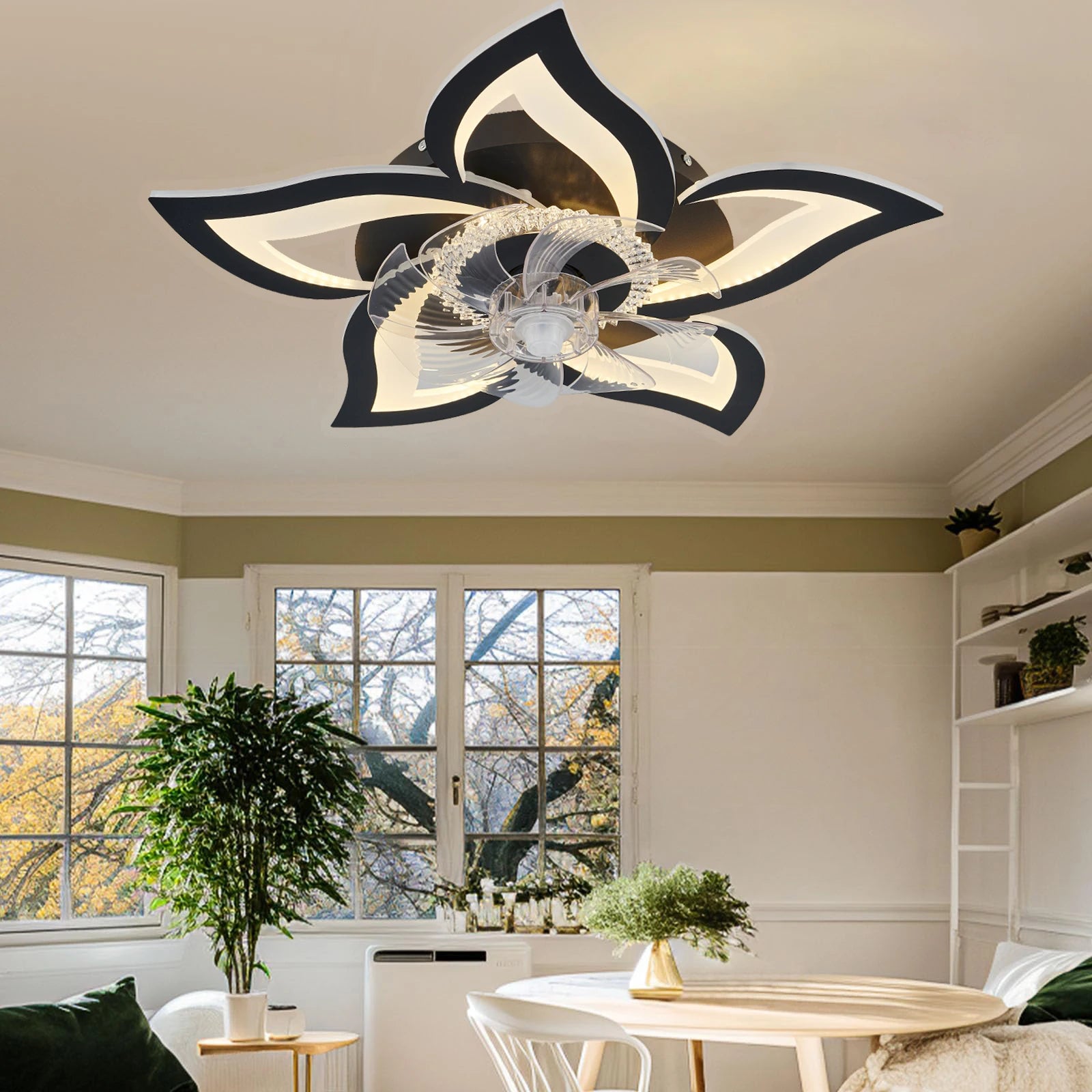 Ceiling Fan with Light Led Light with Reversible Airflow Function. Discrete And Functional Ceiling Fan