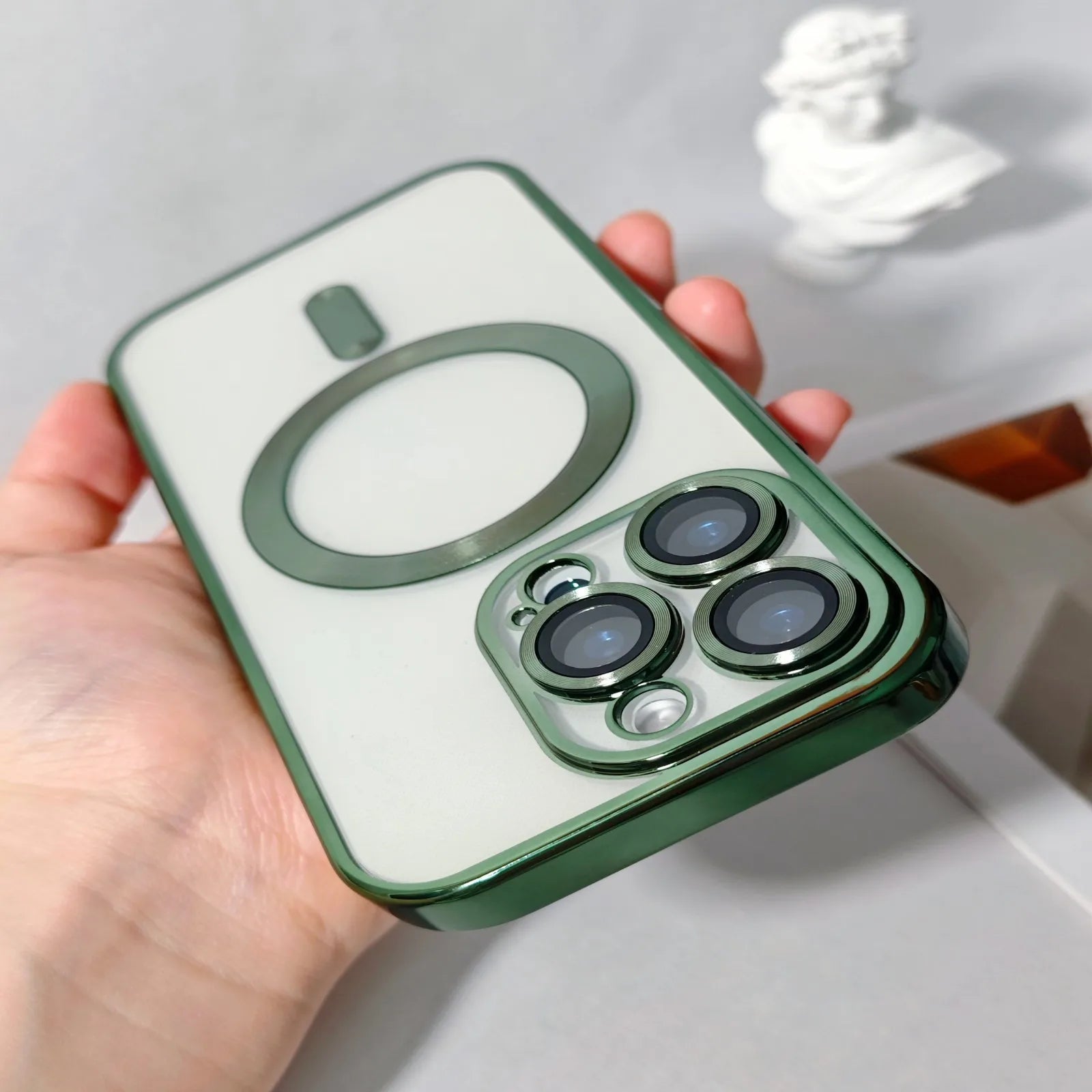 Plated MagSafe Magnetic Case for iPhone 12–17 Pro Max, Plus & Air, Wireless Charging Cover with Camera Lens Protector