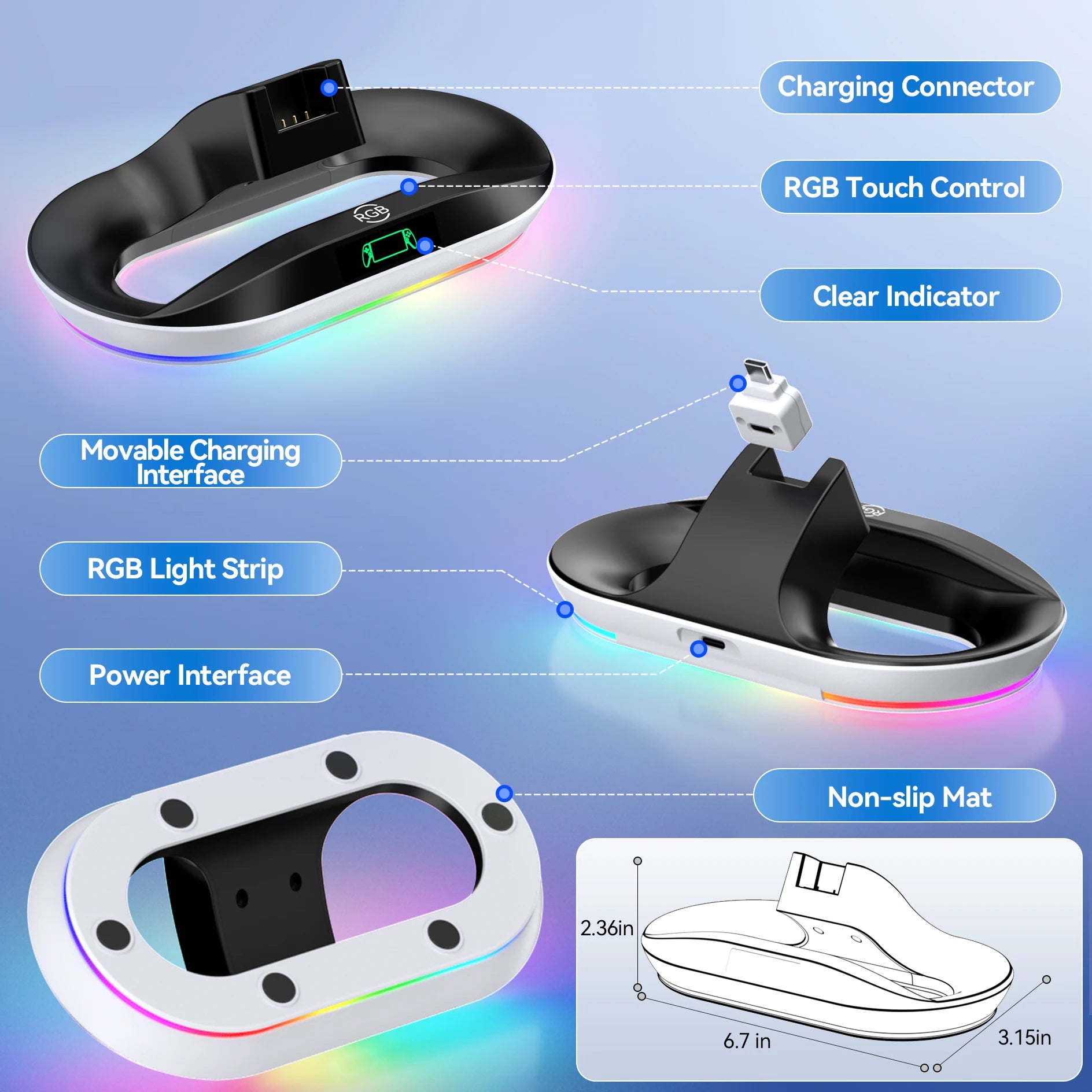Charging Dock Station for PlayStation Portal Charger Stand for PS Portal with 9 Lights Handheld Stand Holder for PS Portal