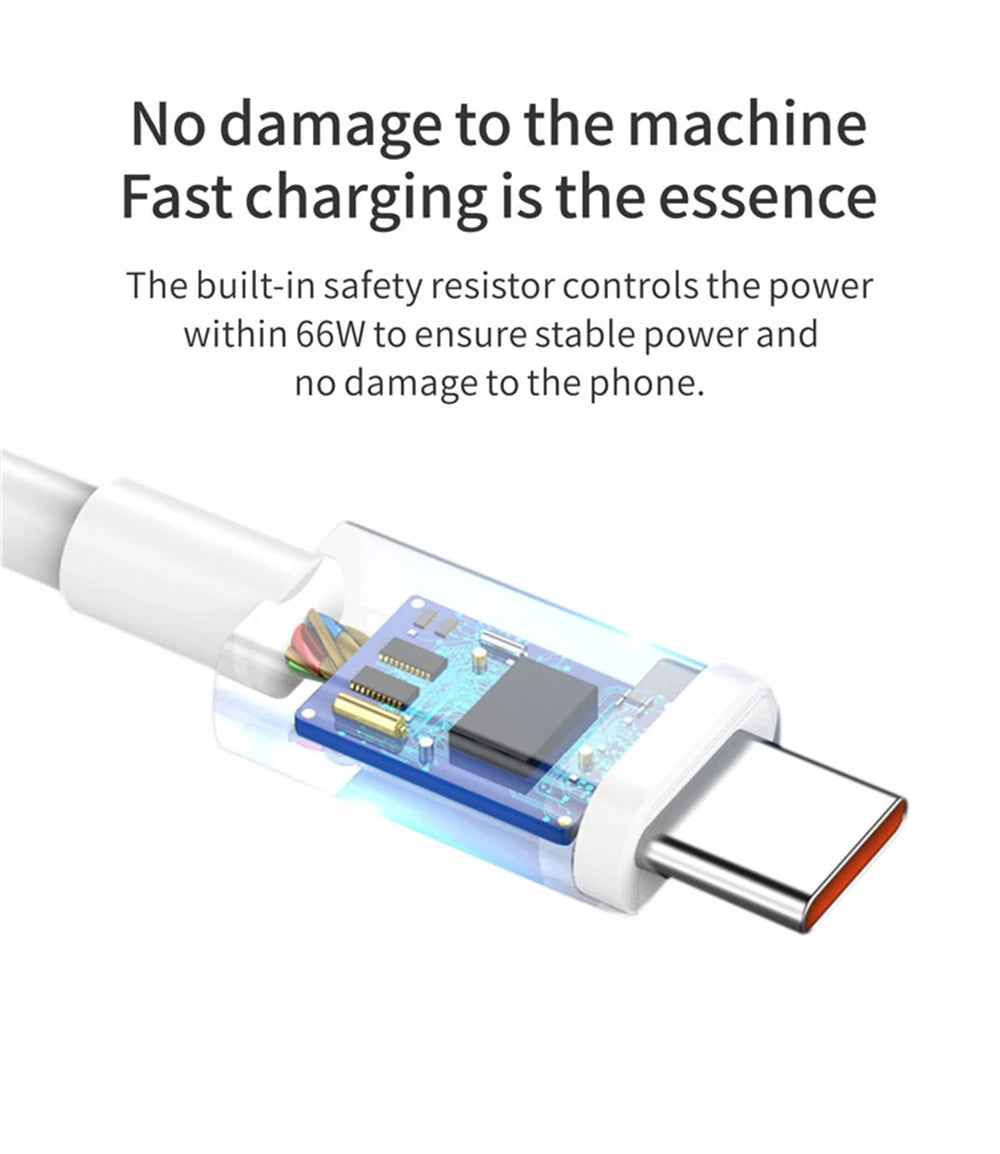 66W USB Fast Charger Quick Charge 3.0 EU Plug Adapter with 6A Type-C Cable for Huawei Mate 50 60, Nova 10, Honor 100, Magic 5
