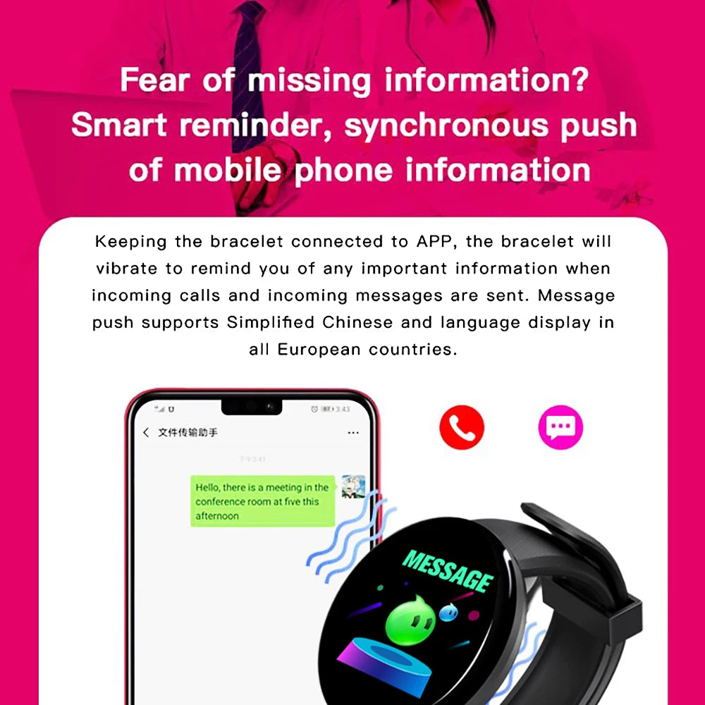 D18 Smart Watch for Men & Women – Waterproof Fitness Tracker with Blood Pressure & Heart Rate Monitor for Android & iOS