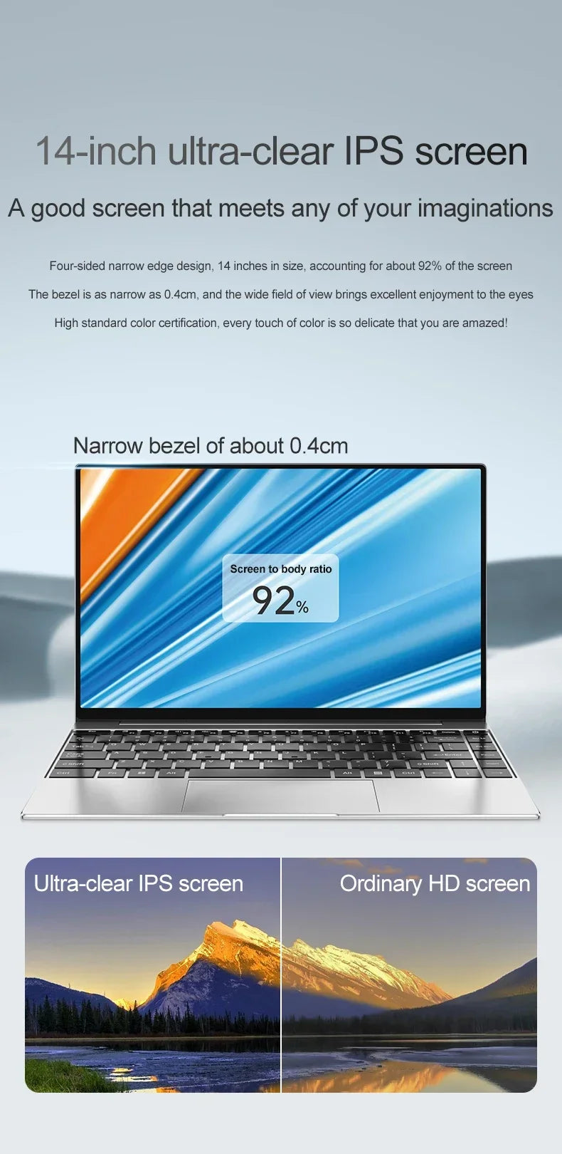 14.1" Ultra Slim Laptop 16GB RAM 2TB SSD Intel N3700 Notebook Gamer Windows 11 1920*1080 Display Office Study Computer PC