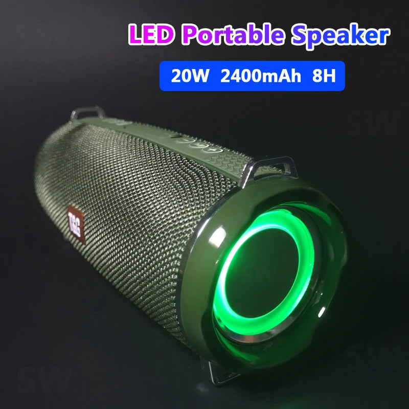 Portable Bluetooth Speaker – Waterproof Outdoor Soundbar with Wireless Subwoofer, LED Light, U Disk & FM Radio