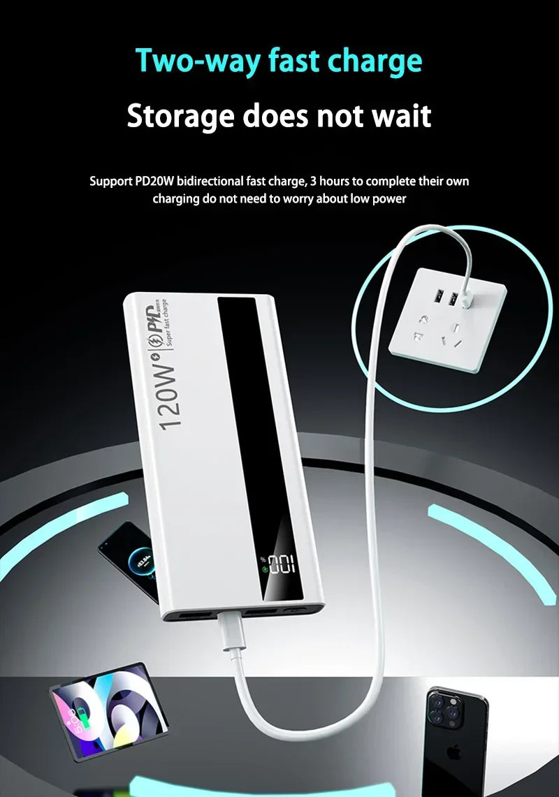 500000mAh 120W Power Bank – Fast Charging PD 20W Large Capacity Portable Battery for All Mobile Phones
