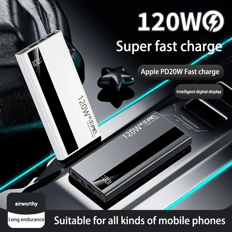 500000mAh 120W Power Bank – Fast Charging PD 20W Large Capacity Portable Battery for All Mobile Phones