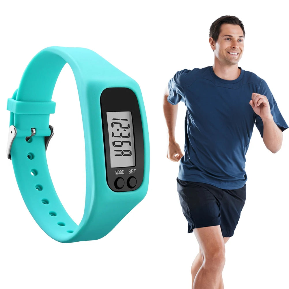 LED Pedometer Bracelet Step Counter Watch 12/24H Time Display Walking Running Pedometer Silicone Step Tracker for Men Women