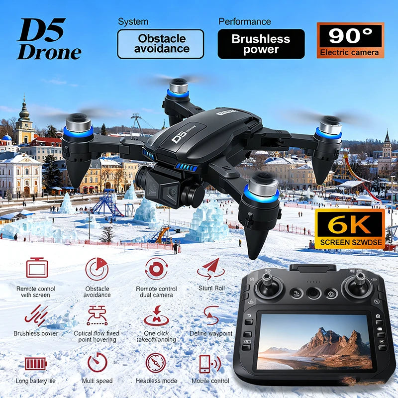2026 NEW D5 Drones 4K HD Professional Remote Control Helicopter Plane RC Dron With Screen obstacle avoidance FPV Quadcopter Toys