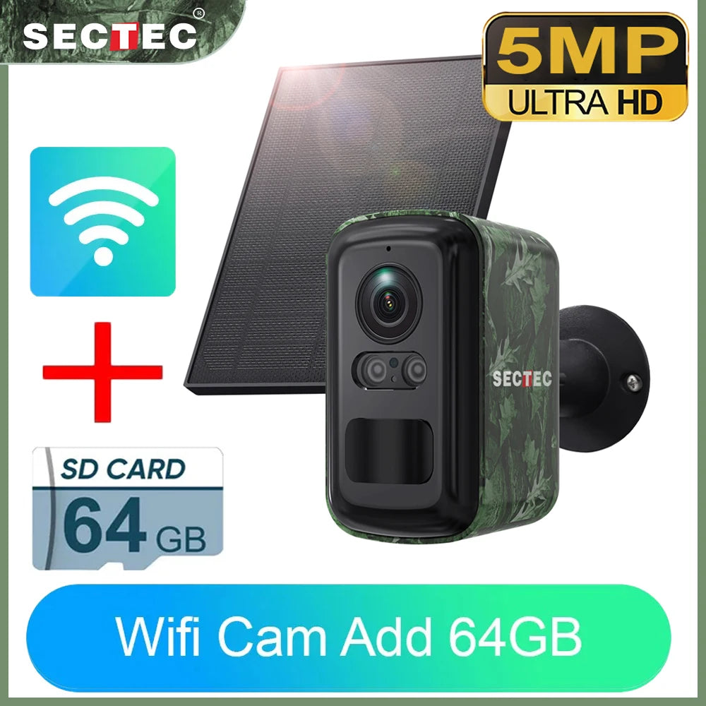 Sectec 5MP Mini Solar 4G Camera Outdoor Surveillance Camouflage Color WiFi Security  Camera PIR Detection Auto Tracking UBox App