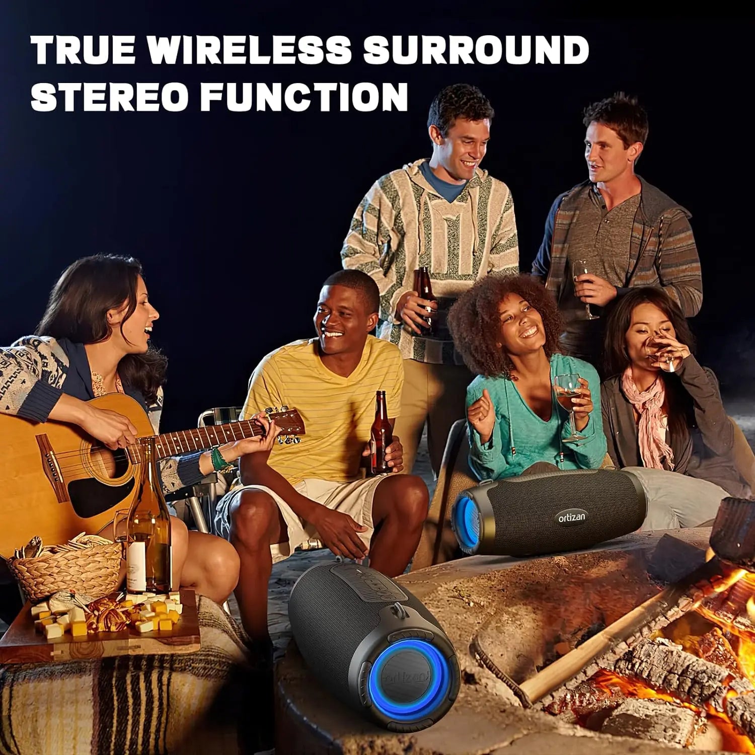 Ortizan Portable Loud Bluetooth Speaker Wireless 100W PEAK 80W RMS IPX7 Waterproof Outdoor Speaker Boombox Subwoofer for Party