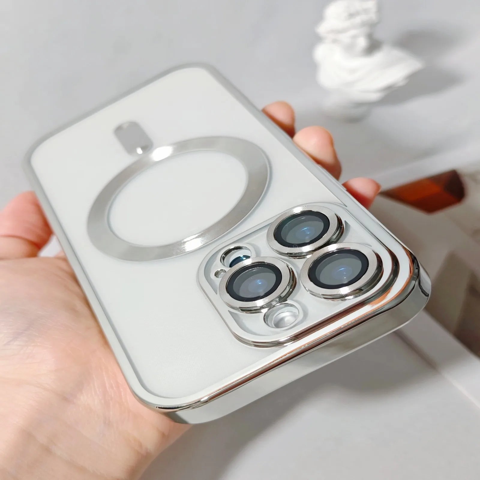 Plated MagSafe Magnetic Case for iPhone 12–17 Pro Max, Plus & Air, Wireless Charging Cover with Camera Lens Protector