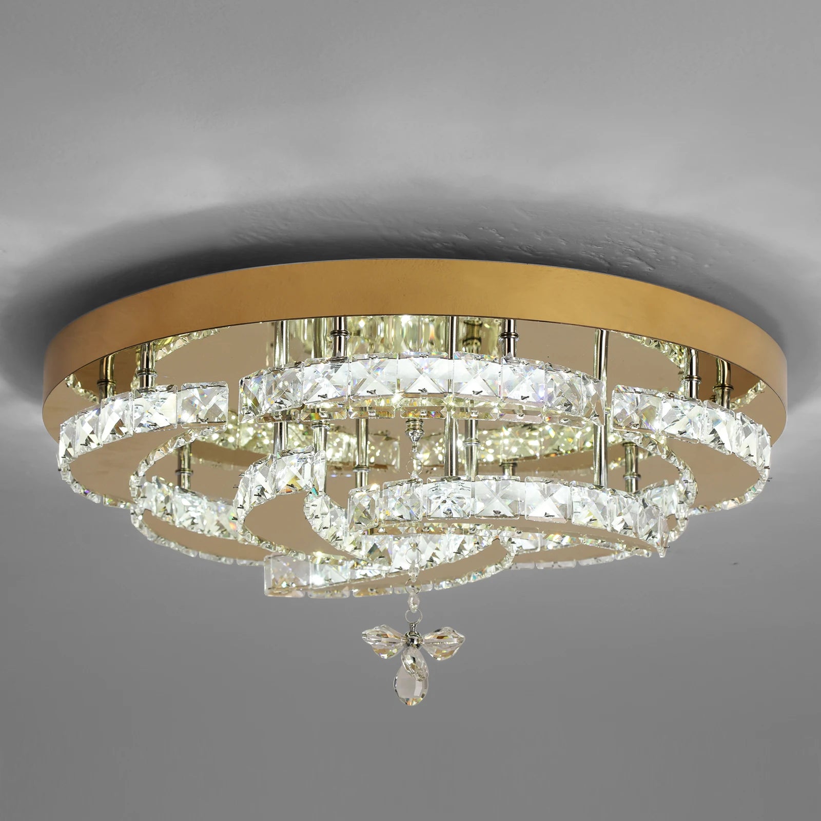 Luxury Gold K9 Crystal Ceiling Lamp Dimmable Led Chandelier Modern Living Dining Room Decor Pendant Light Lustre Home Fixture