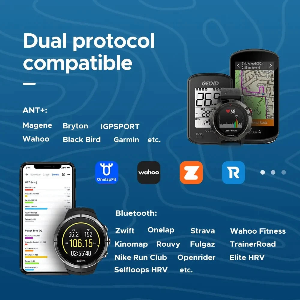 HS500 Bluetooth ANT+ Heart Rate Monitor Chest Strap Fitness Tracker for Running Cycling Workout