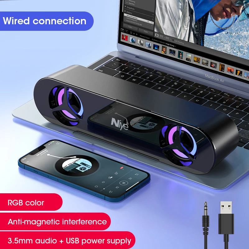 Bluetooth Computer Speakers – Wired Surround Soundbar with Stereo Subwoofer for Desktop, Laptop & Mini Home Theater System