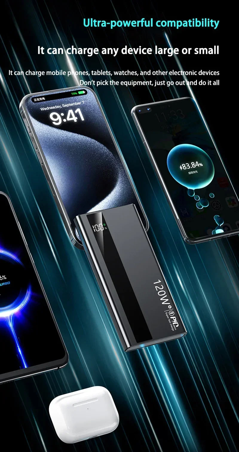 500000mAh 120W Power Bank – Fast Charging PD 20W Large Capacity Portable Battery for All Mobile Phones
