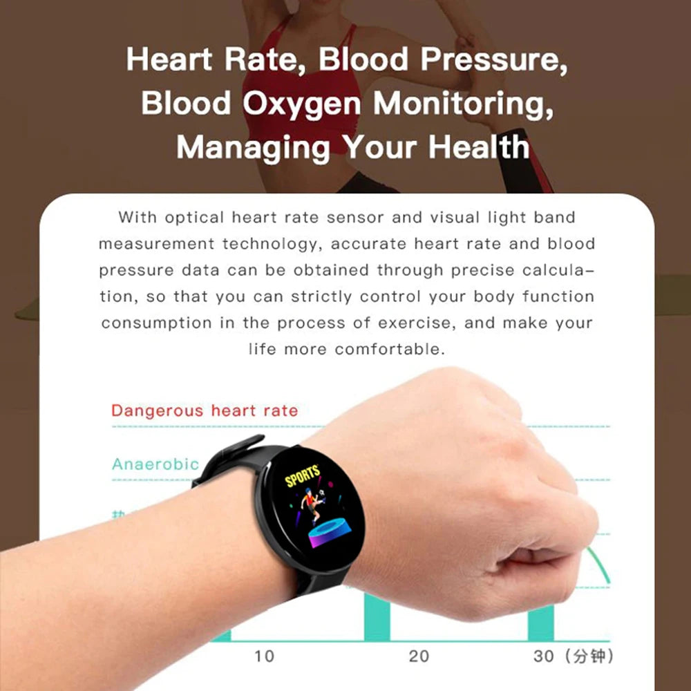 D18 Smart Watch for Men & Women – Waterproof Fitness Tracker with Blood Pressure & Heart Rate Monitor for Android & iOS