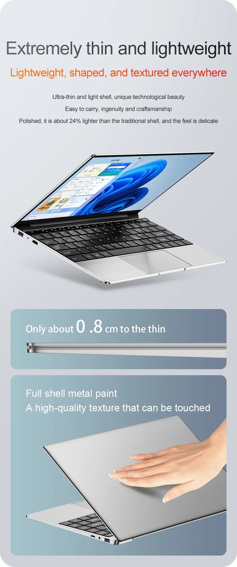14.1" Ultra Slim Laptop 16GB RAM 2TB SSD Intel N3700 Notebook Gamer Windows 11 1920*1080 Display Office Study Computer PC