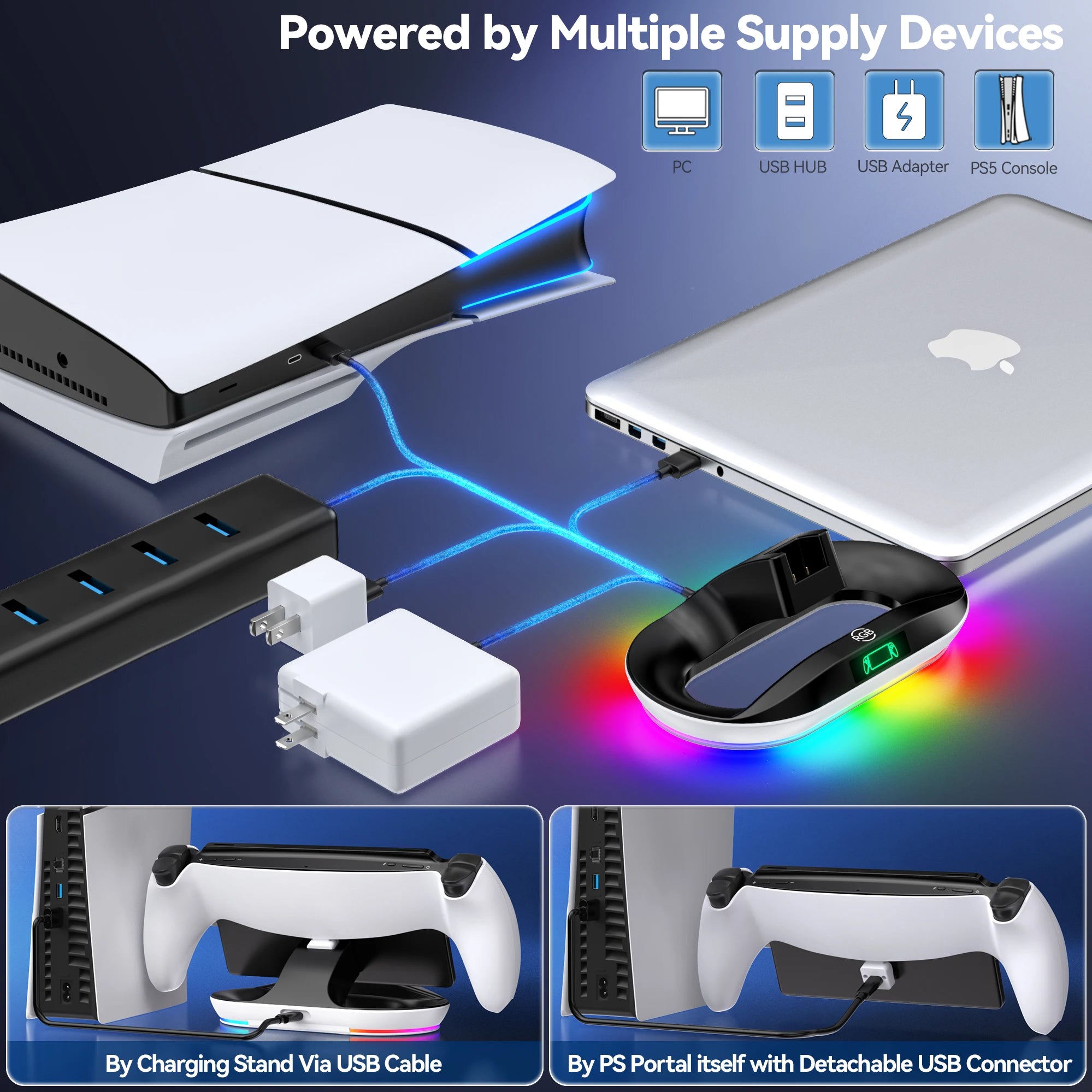 Charging Dock Station for PlayStation Portal Charger Stand for PS Portal with 9 Lights Handheld Stand Holder for PS Portal