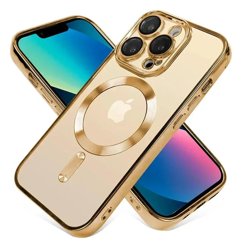 Plated MagSafe Magnetic Case for iPhone 12–17 Pro Max, Plus & Air, Wireless Charging Cover with Camera Lens Protector