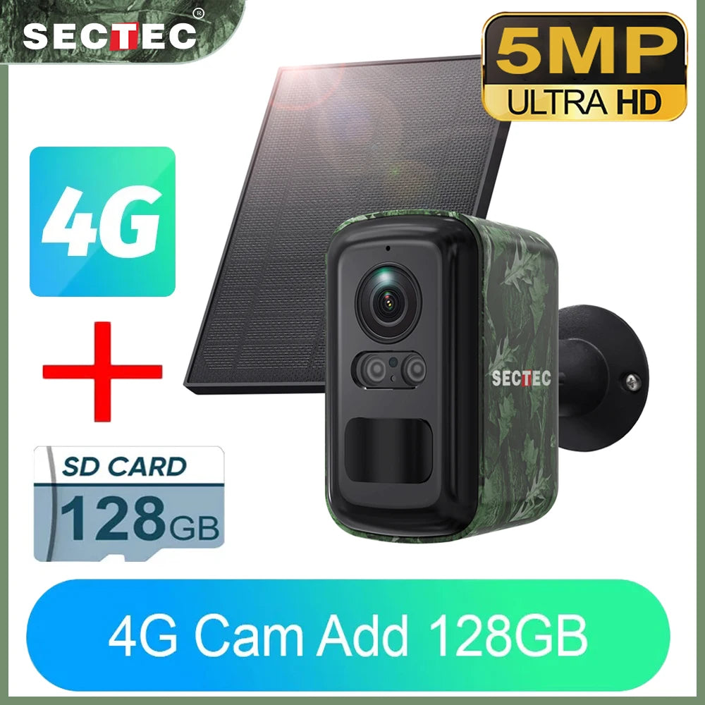 Sectec 5MP Mini Solar 4G Camera Outdoor Surveillance Camouflage Color WiFi Security  Camera PIR Detection Auto Tracking UBox App