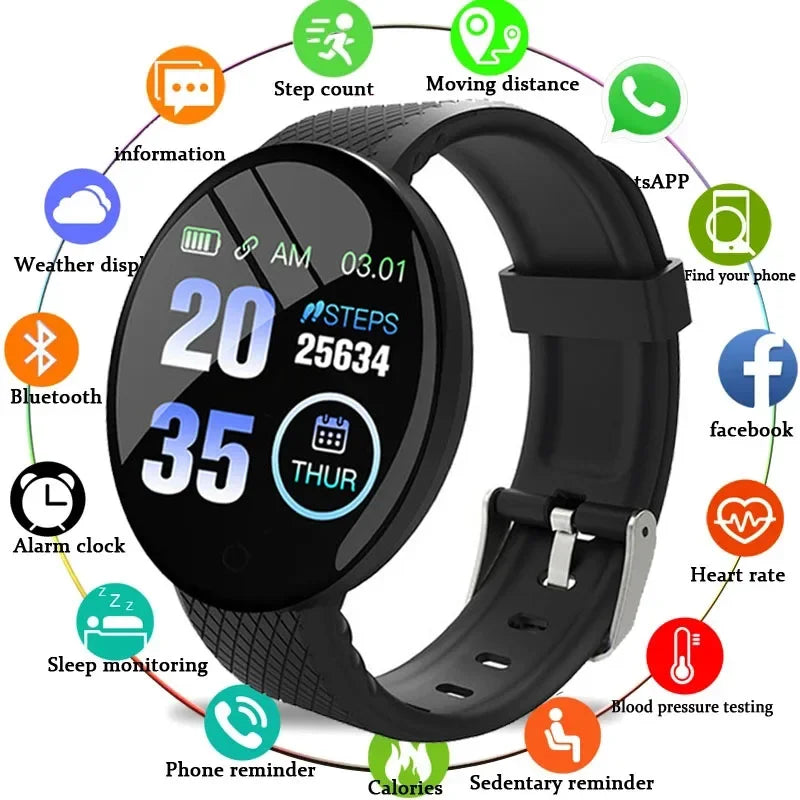 D18 Smart Watch for Men & Women – Waterproof Fitness Tracker with Blood Pressure & Heart Rate Monitor for Android & iOS