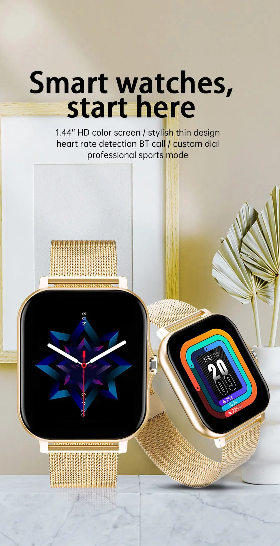1.44" Smart Watch for Android – Full Touch Color Screen, Bluetooth Call, Magnetic Charging
