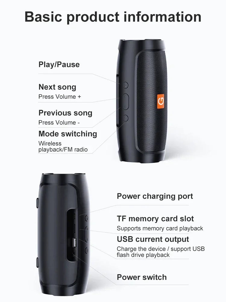 Bluetooth 5.0 Portable Speaker – Dual Stereo Speakers with Subwoofer, TF/USB Playback, FM Radio & Voice Broadcast for Outdoor Use