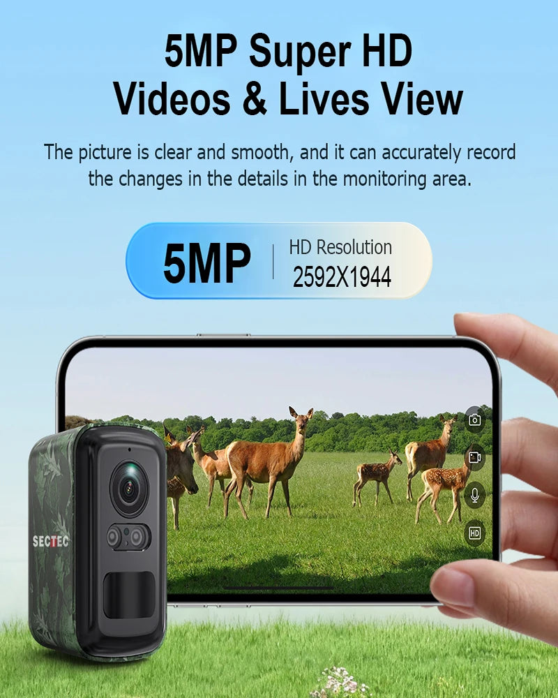 Sectec 5MP Mini Solar 4G Camera Outdoor Surveillance Camouflage Color WiFi Security  Camera PIR Detection Auto Tracking UBox App