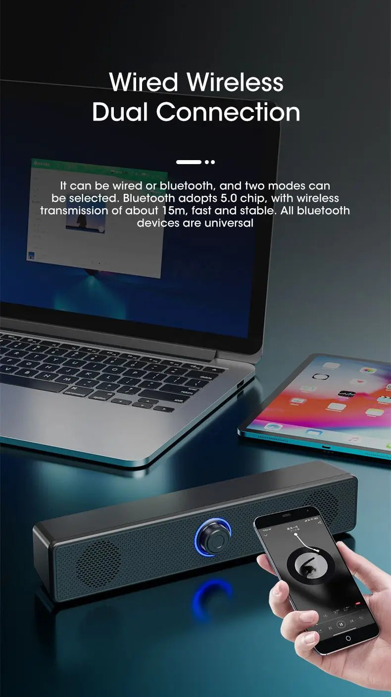 Bluetooth Computer Speakers – Wired Surround Soundbar with Stereo Subwoofer for Desktop, Laptop & Mini Home Theater System