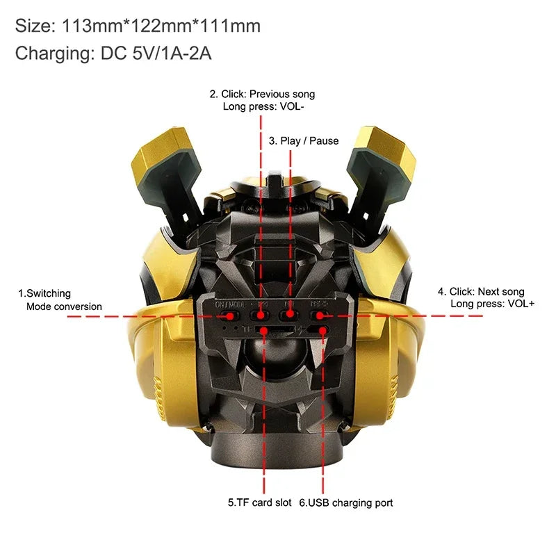 Original Transformers Bumblebee Bluetooth Speaker – Dual Speakers, Heavy Bass, LED Light, TF Card & FM Radio
