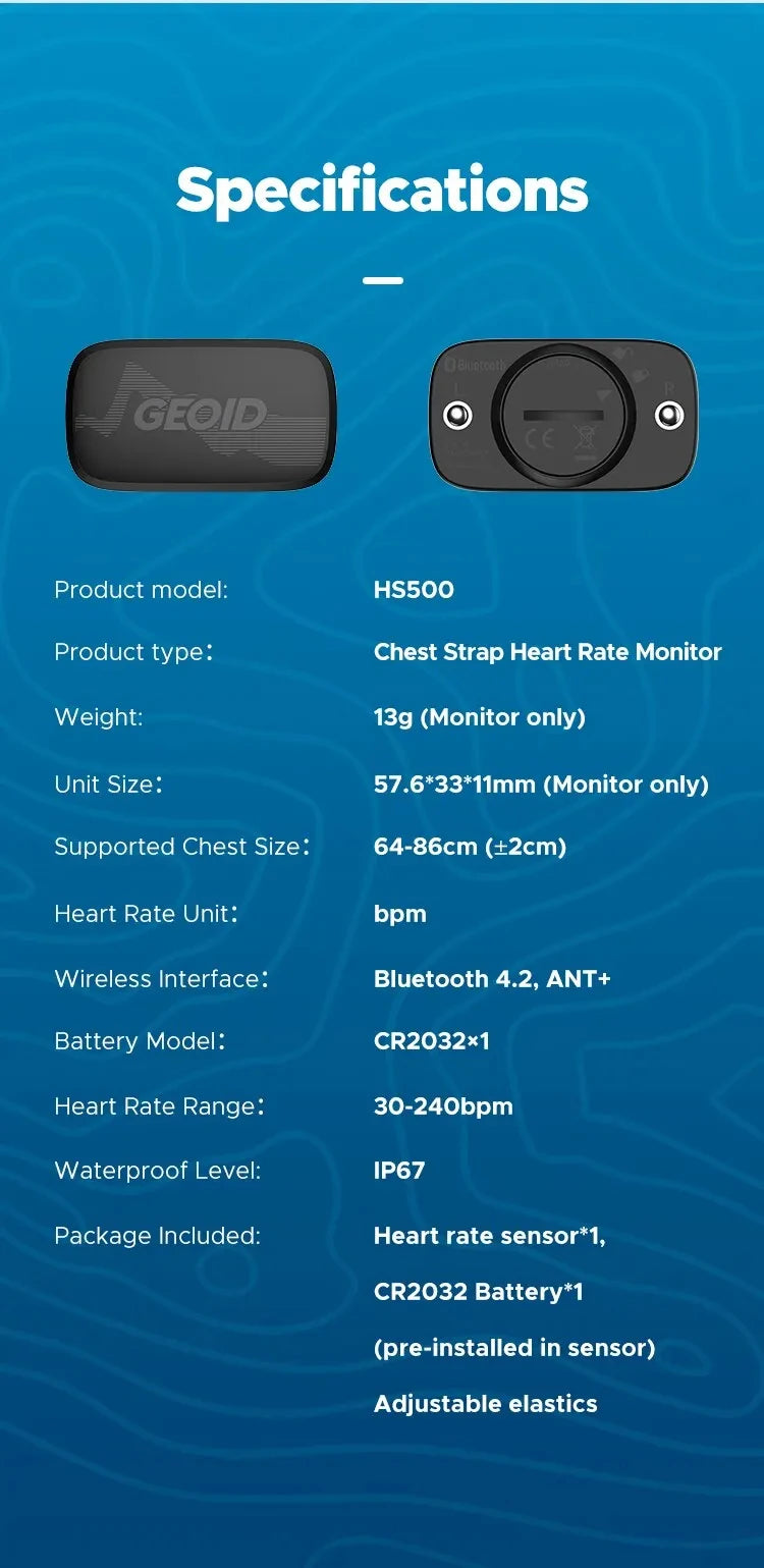 HS500 Bluetooth ANT+ Heart Rate Monitor Chest Strap Fitness Tracker for Running Cycling Workout