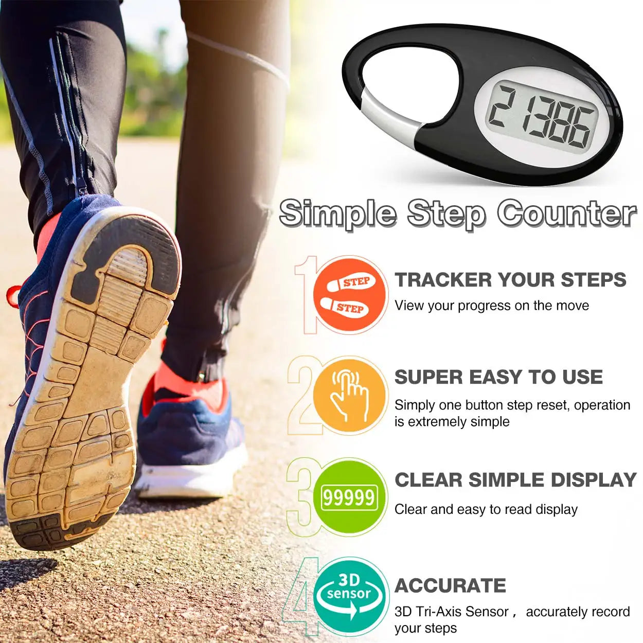 FITCENT Mini Digital Pedometer – 3D Sensor Step Counter with Lanyard for Walking, Running & Outdoor Sports (Kids, Men & Women)