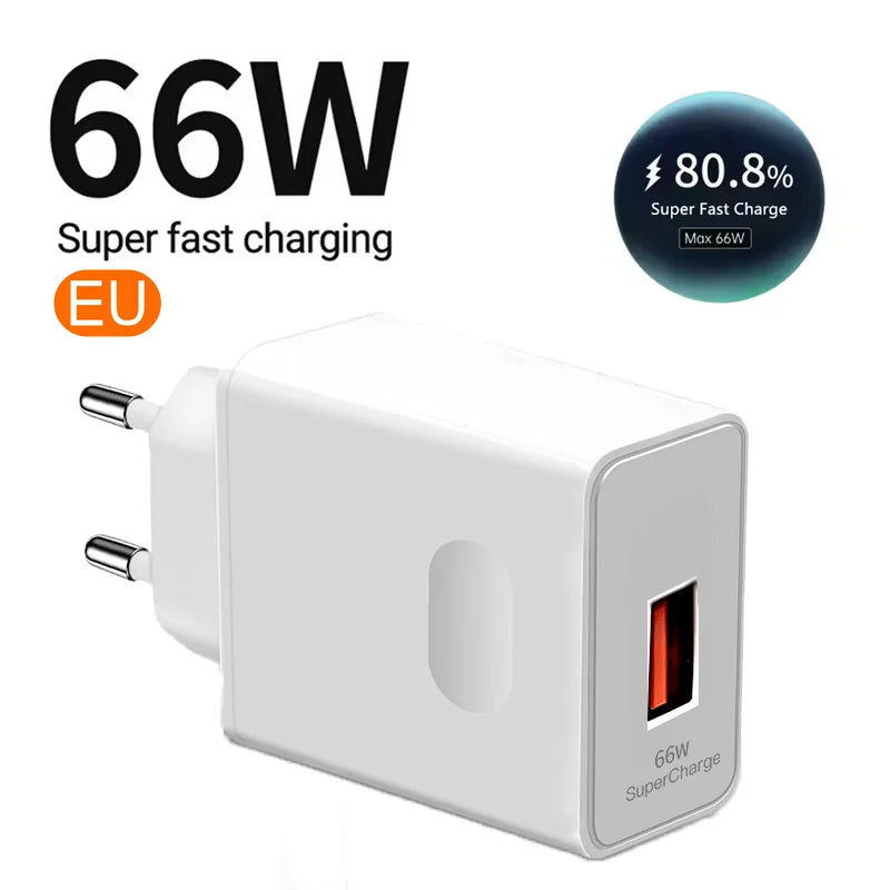 66W USB Fast Charger Quick Charge 3.0 EU Plug Adapter with 6A Type-C Cable for Huawei Mate 50 60, Nova 10, Honor 100, Magic 5
