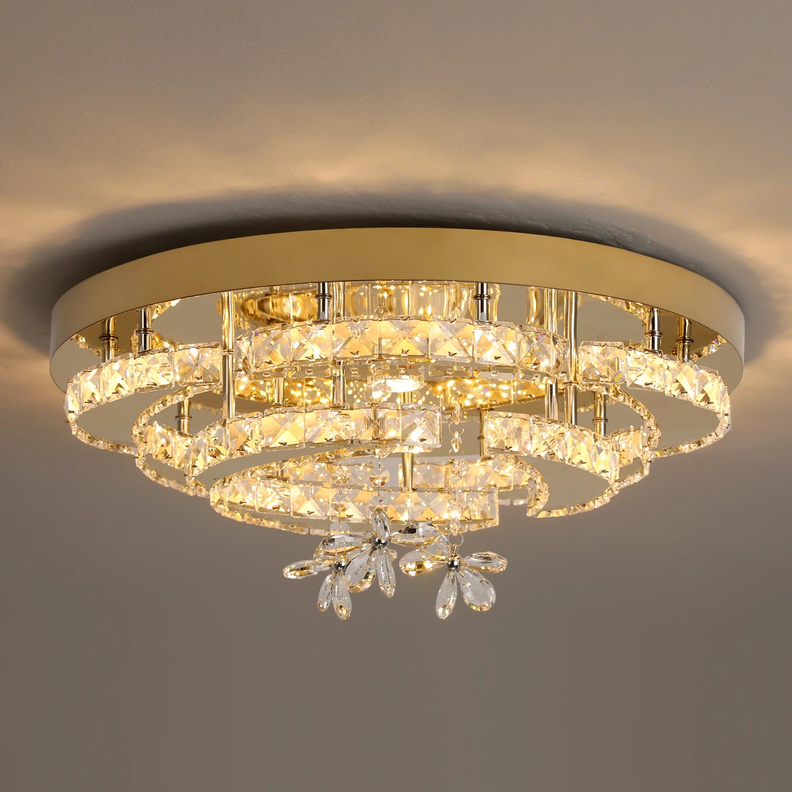 Luxury Gold K9 Crystal Ceiling Lamp Dimmable Led Chandelier Modern Living Dining Room Decor Pendant Light Lustre Home Fixture