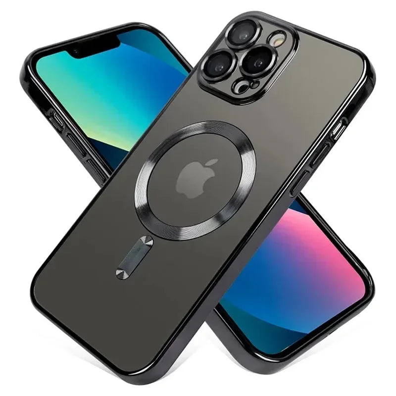 Plated MagSafe Magnetic Case for iPhone 12–17 Pro Max, Plus & Air, Wireless Charging Cover with Camera Lens Protector