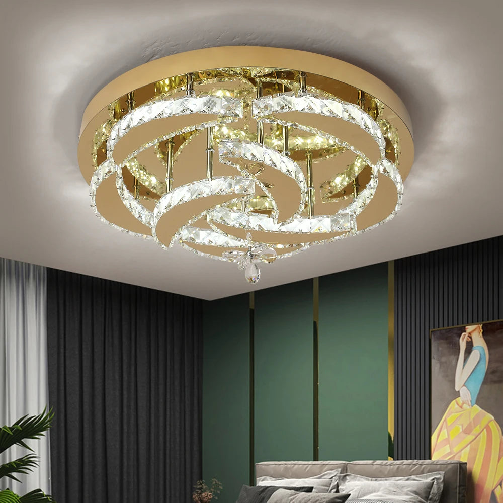 Luxury Gold K9 Crystal Ceiling Lamp Dimmable Led Chandelier Modern Living Dining Room Decor Pendant Light Lustre Home Fixture