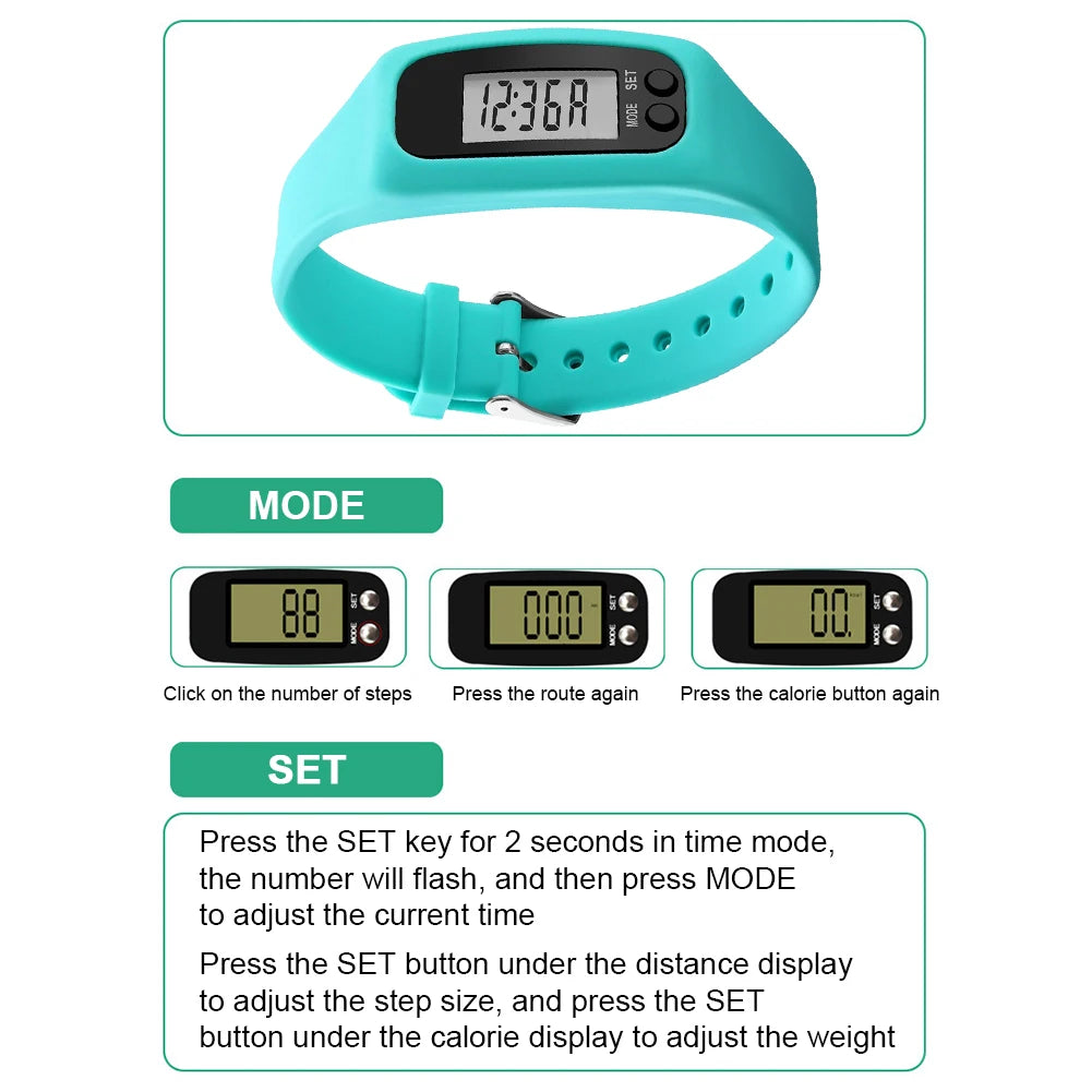 LED Pedometer Bracelet Step Counter Watch 12/24H Time Display Walking Running Pedometer Silicone Step Tracker for Men Women