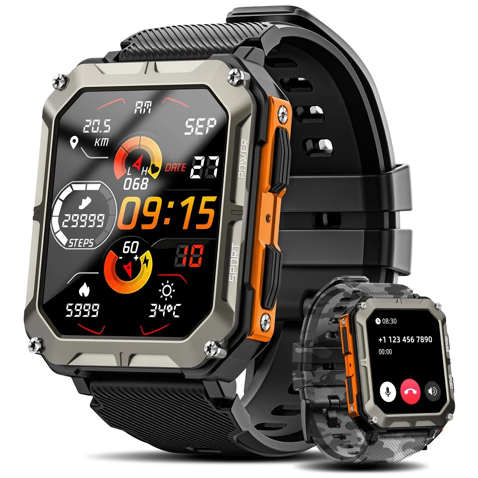 Men’s Smart Watch – Blood Pressure Monitor Tactical Smartwatch, Waterproof Fitness Tracker for Android & iPhone Outdoor Sports