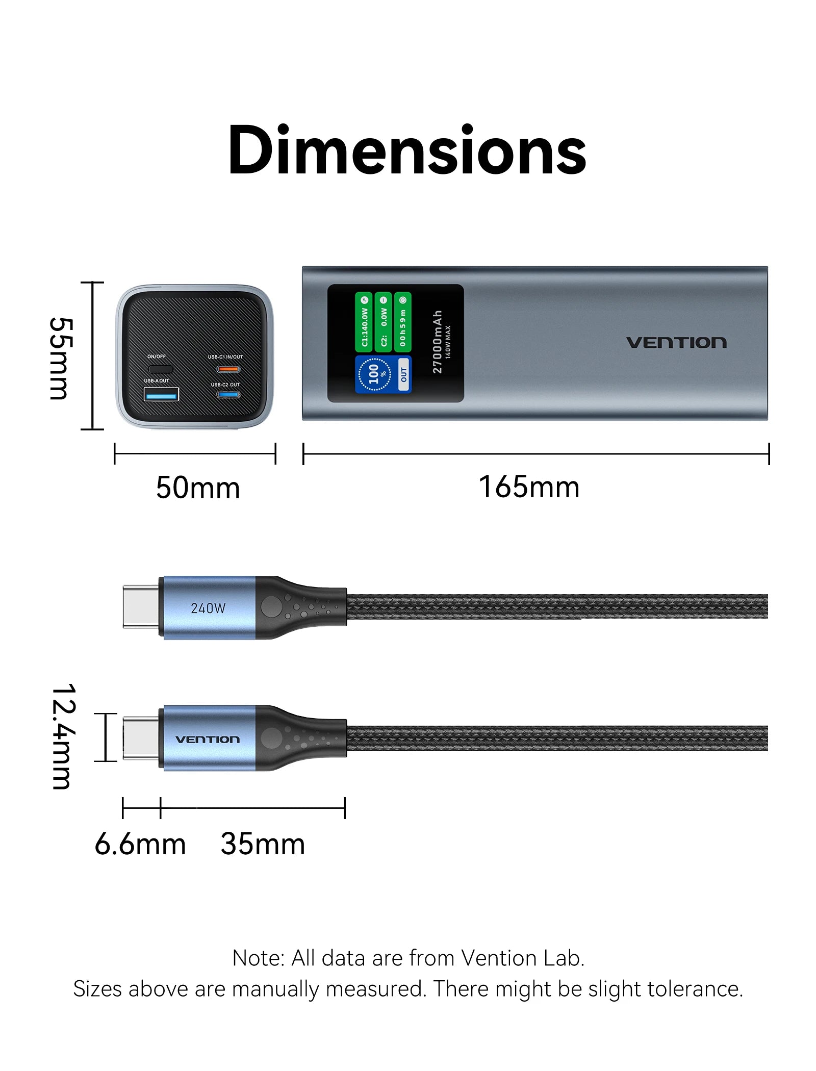 Vention 140W 27000mAh Power Bank – Portable PD External Battery for MacBook, iPad, iPhone, Laptop, Xiaomi
