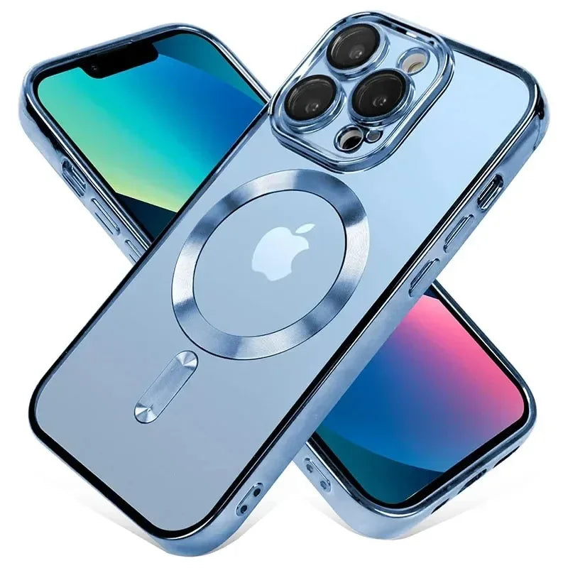 Plated MagSafe Magnetic Case for iPhone 12–17 Pro Max, Plus & Air, Wireless Charging Cover with Camera Lens Protector