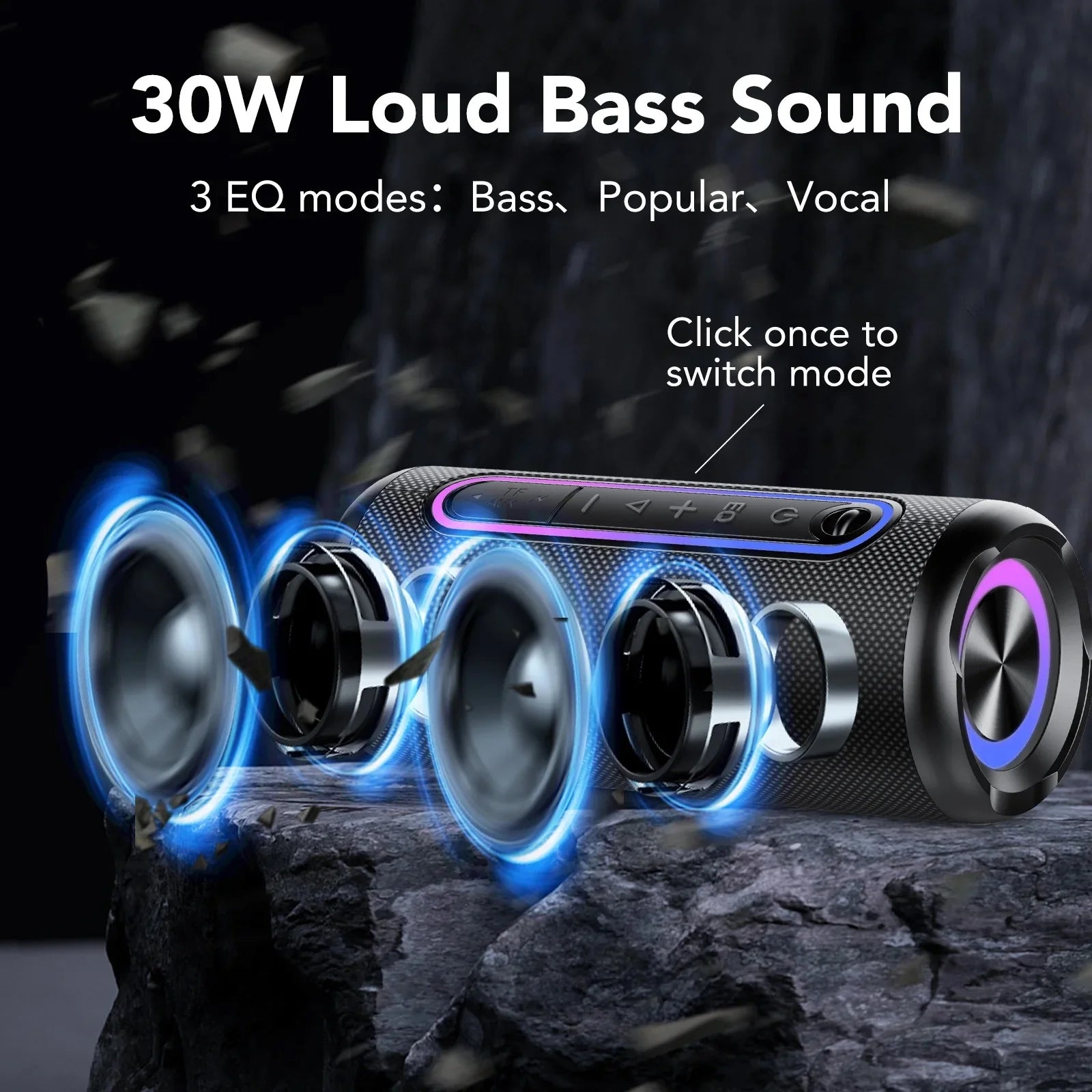Portable Bluetooth Speaker – 30W Loud Stereo, BT5.4, IPX7 Waterproof, 24H Playtime Wireless Speaker