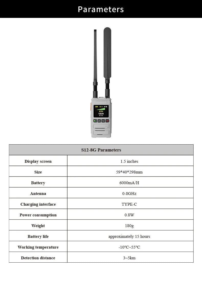 New Skydroid S12-8G Long Range Drone with 8GHz Detection System, 15-Hour Flight Time, 5km Effective Range, Easy One-Handed Grip