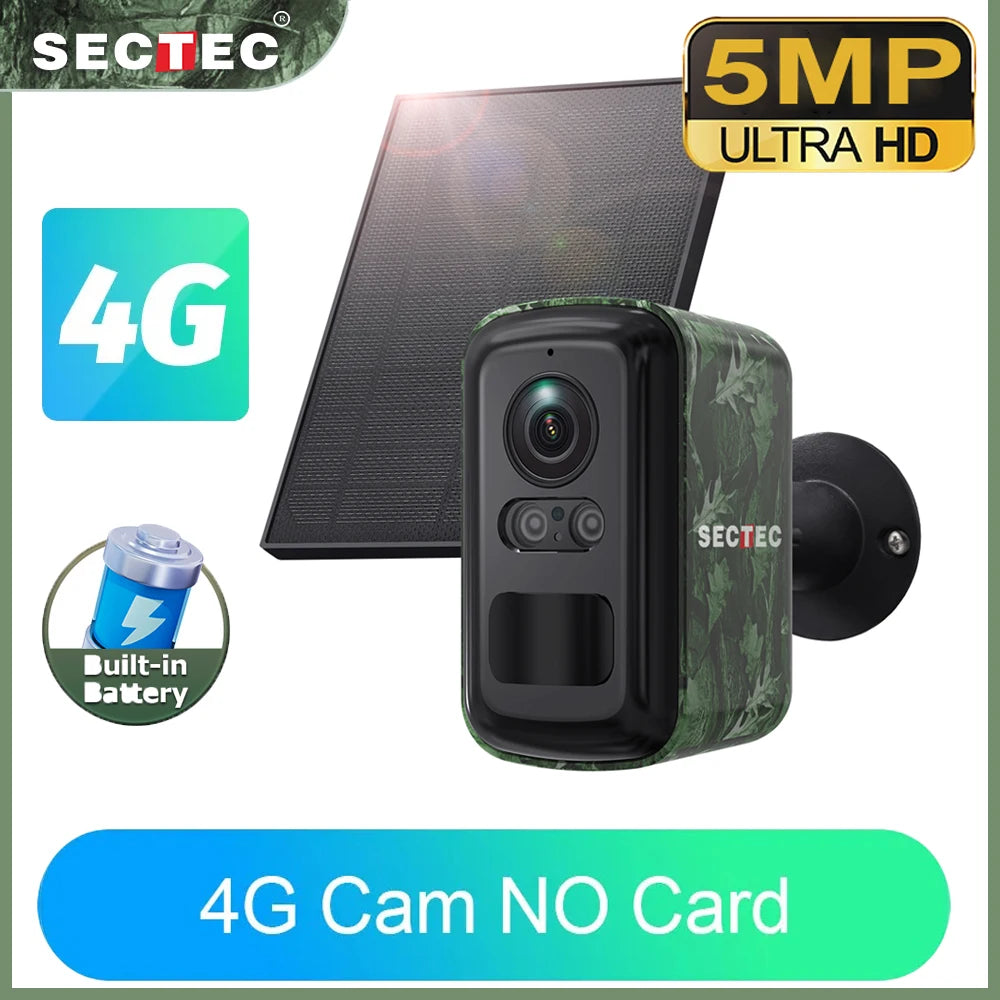 Sectec 5MP Mini Solar 4G Camera Outdoor Surveillance Camouflage Color WiFi Security  Camera PIR Detection Auto Tracking UBox App