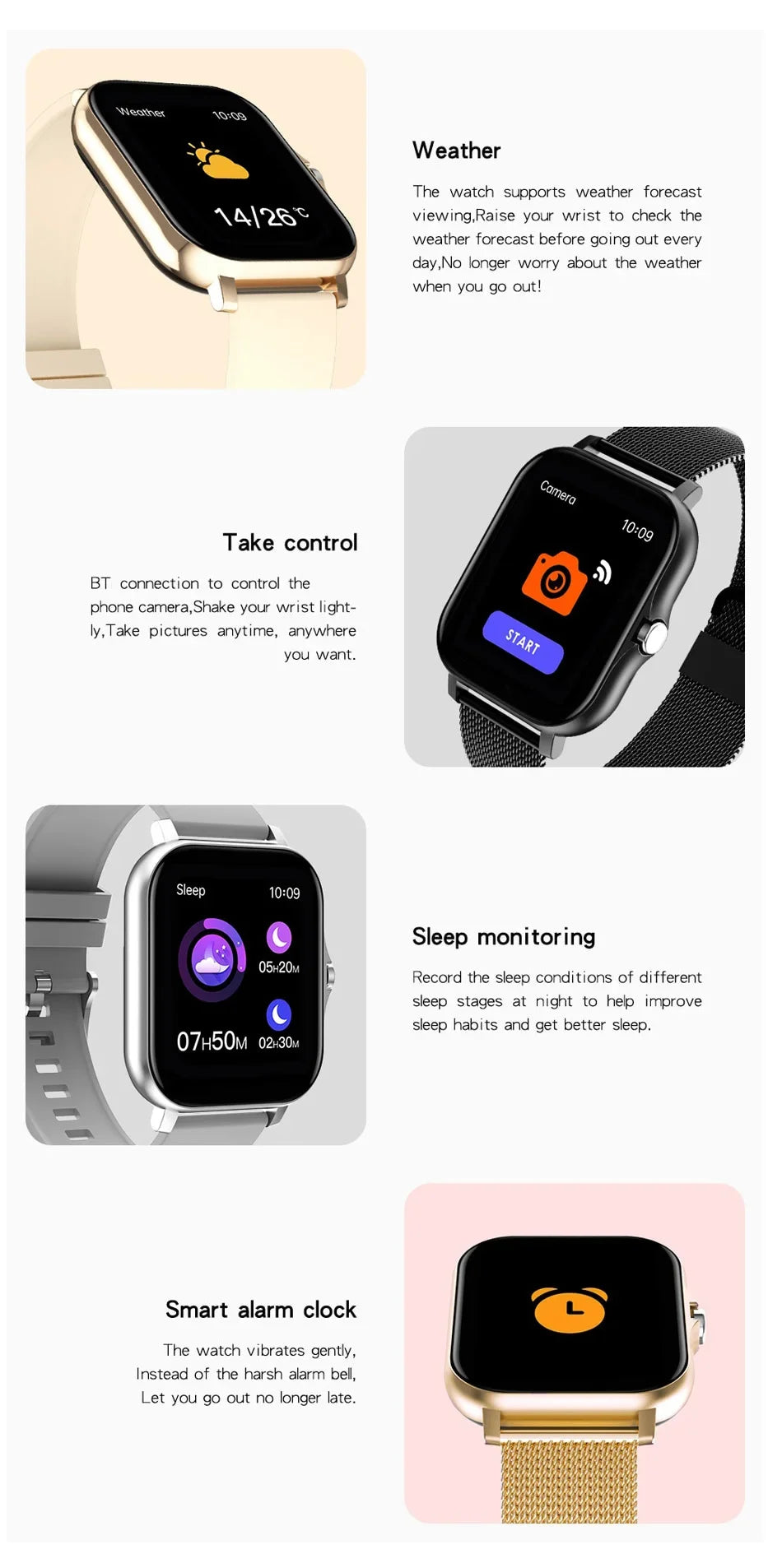 1.44" Smart Watch for Android – Full Touch Color Screen, Bluetooth Call, Magnetic Charging