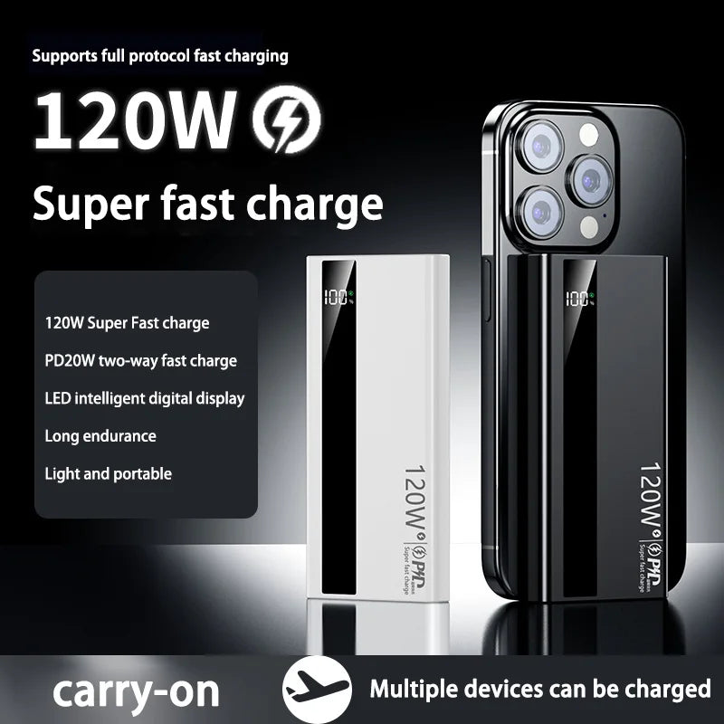 500000mAh 120W Power Bank – Fast Charging PD 20W Large Capacity Portable Battery for All Mobile Phones
